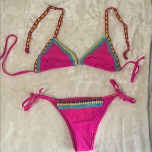 Hot Pink Crochet Triangle Bikini